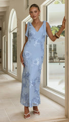 Usha Tie Strap Maxi Dress - Light Blue