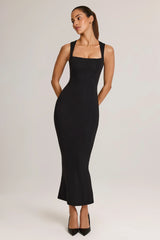 Modal Square-Neck Bodycon Midi Dress in Black