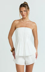 Mardie Two Piece Set - Pin Tuck Strapless Top and Short Set in White