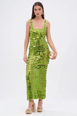 SHINE BRIGHT CROCHET SEQUIN MAXI DRESS IN GREEN
