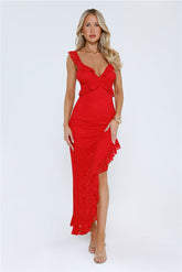 Enchanted By You Lace Midi Dress Red