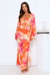 Desert Twilight Long Sleeve Maxi Dress Orange
