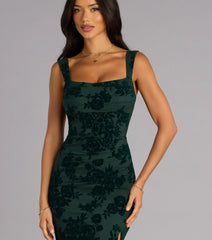 Emme Flocked Velvet Midi Formal Dress