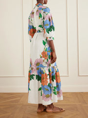 Bianca linen-blend floral midi dress