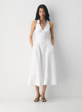 Cotton poplin halterneck maxi dress-bright white