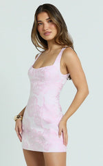 Orla Mini Dress Jacquard Scoop Neck Fitted Dress in Pink