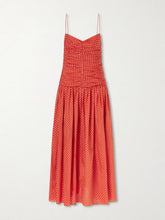 Gathered polka-dot organic cotton and silk-blend midi dress