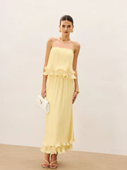 Pleated Layered Ruffle Skirt Set