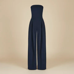 Women’s Strapless Wide-Leg Jumpsuit – Structured Bodice with Elegant Flowing Silhouette