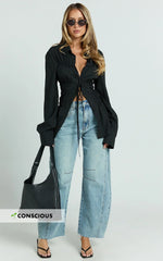 Ada Jeans - Mid Waisted Recycled Denim Barrel Jeans in Mid Blue Wash