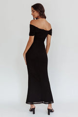 Aqaba Off-Shoulder Mesh Maxi Dress Black