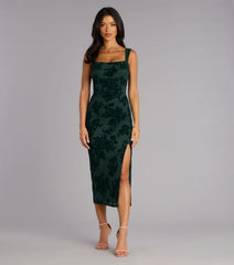 Emme Flocked Velvet Midi Formal Dress