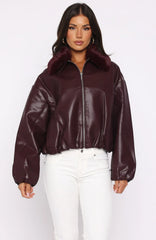 No Competition Pu Bomber Jacket Burgundy