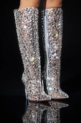 AZALEA WANG HONEY EMBELLISHED PVC CHUNKY BOOT IN SILVER