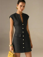 Metal Button Tweed Sleeveless Mini Dress