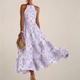 Women’s Printed Halter Neck Maxi Dress – A-Line Flowy Summer Dress