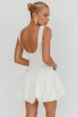 Opulent Sleeveless Bubble Hem Mini Dress Embroidered White