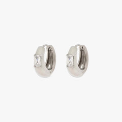Dome With Stone Hoop Earrings