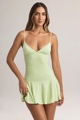 Modal Ruched A-Line Mini Dress in Sage Green