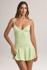 Modal Ruched A-Line Mini Dress in Sage Green