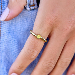 Happy Face Gold Bead Stretch Ring