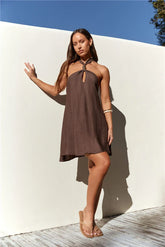 Swaying Shadows Halter Mini Dress Brown