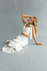 Dawn Bow Strap Bustier Top + Tiered Ruffle Skirt Set