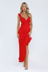 Enchanted By You Lace Midi Dress Red