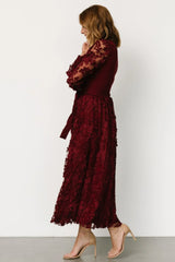 Roslyn Embroidered Dress | Wine