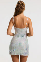 Embellished A-Line Mini Dress in Silver