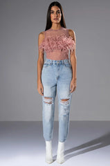 HAPPILY EVER AFTER SLEEVELESS FEATHER TOP