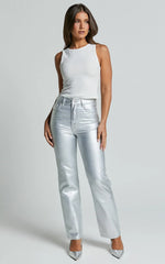 Addison Jeans - High Waisted Metallic Jeans in Silver