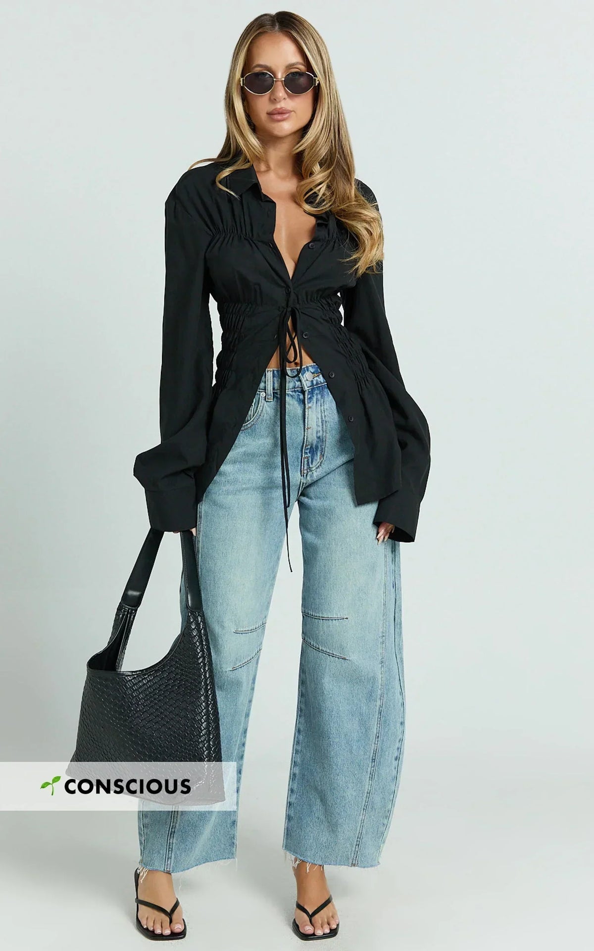 Ada Jeans - Mid Waisted Recycled Denim Barrel Jeans in Mid Blue Wash