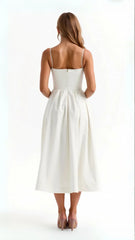 Wedding Guest Dress, Elegant Corset Midi Dress for Women - White, Light Blue, Pink, Purple
