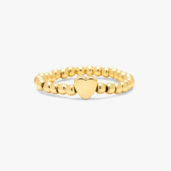 Gold Heart Bead Stretch Ring