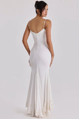 vintage ivory satin hand beaded embellished maxi dress