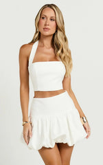 Abellina Mini Skirt - High Waist Bubble Hem Skirt in White