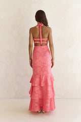 Heartbeat Haze Halter Maxi Dress Coral Orange