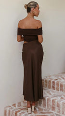 Daena Off Shoulder Maxi Dress - Chocolate