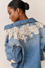Amana Lace Appliqué Denim Jacket