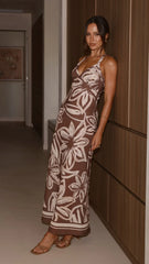 Briana Halter Maxi Dress - Chocolate Floral