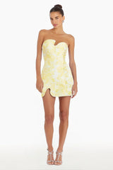 Textured Floral Mini Dress in Yellow