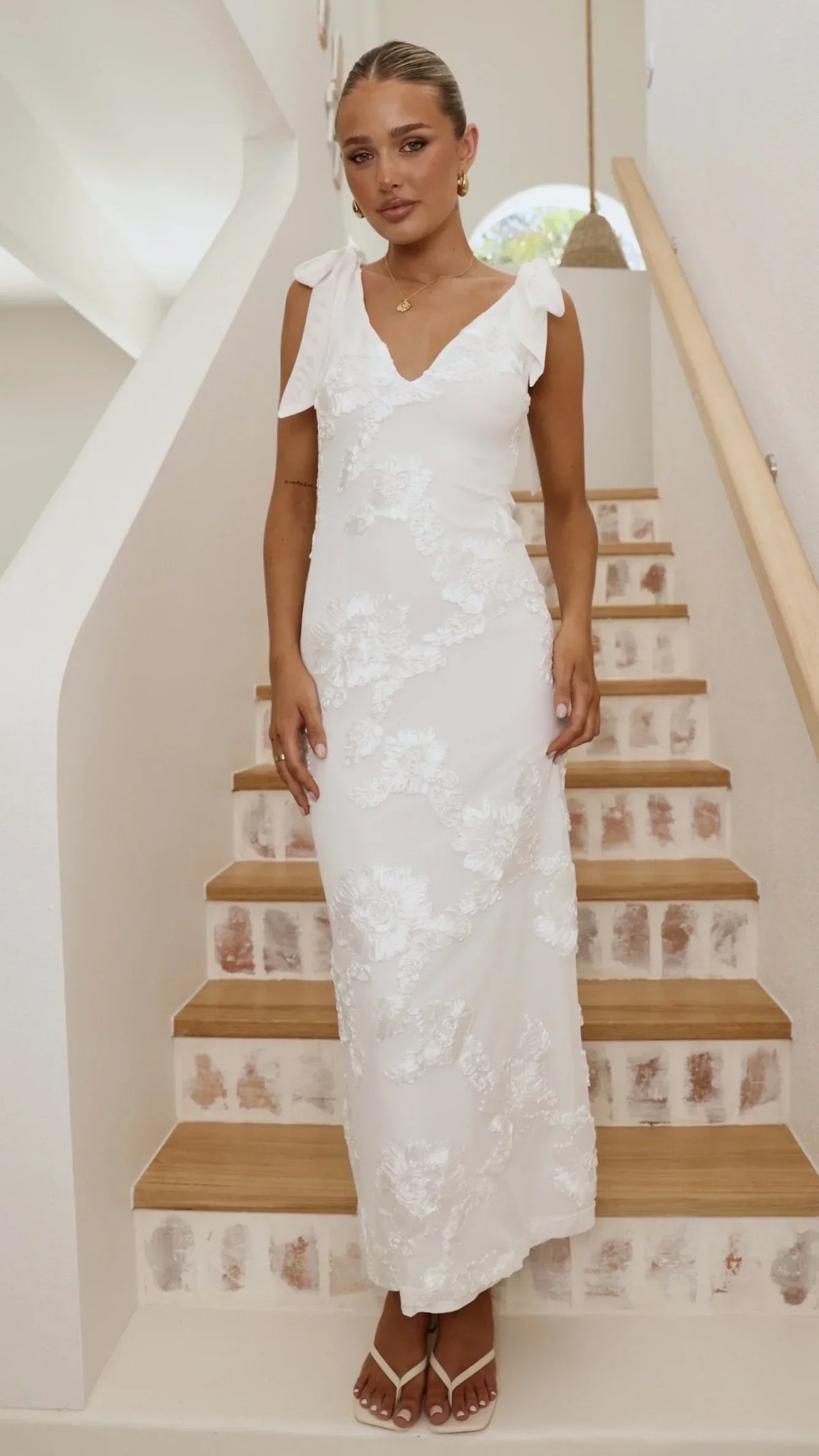 Usha Tie Strap Maxi Dress - White