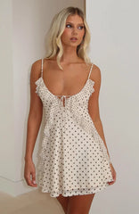 Can't Resist You Mini Dress Cream/Choc Polka Dot