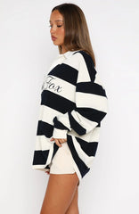 My Reality Striped Long Sleeve Rugby Shirt Navy/Cream Stripe